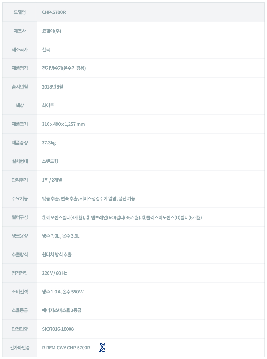 코웨이 CHP-5700R 코웨이 시루직수 워터 스탠드 정수기 상세이미지 6