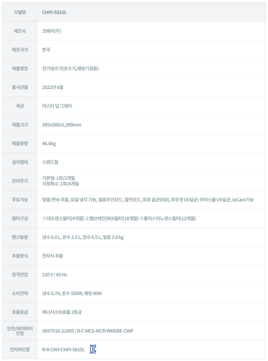 코웨이 CHPI-5810L 코웨이 프라임 아이스 맥스 스탠드 상세이미지 18