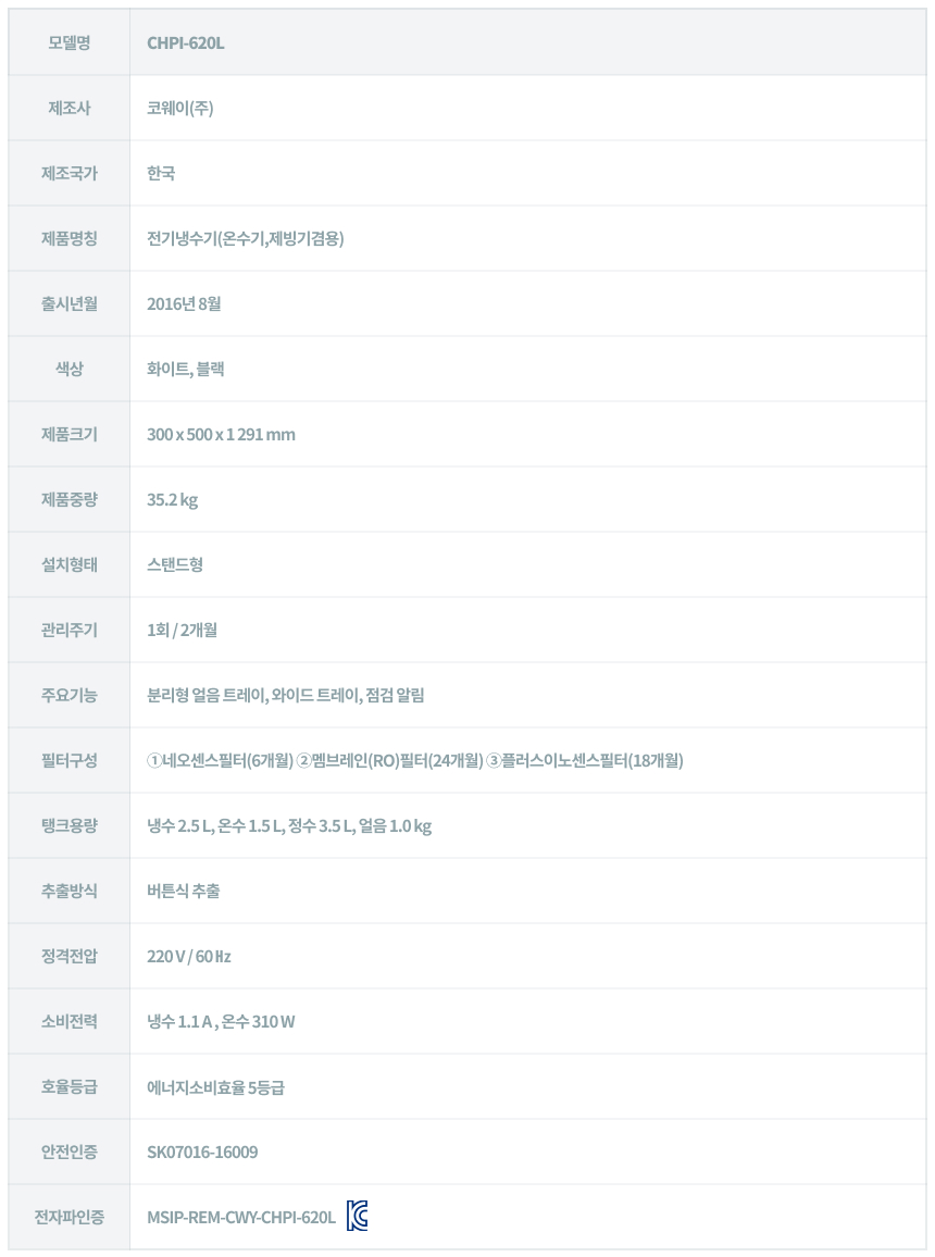 코웨이 CHPI-620L 코웨이 아이스 스탠드 슬림 정수기 상세이미지 6