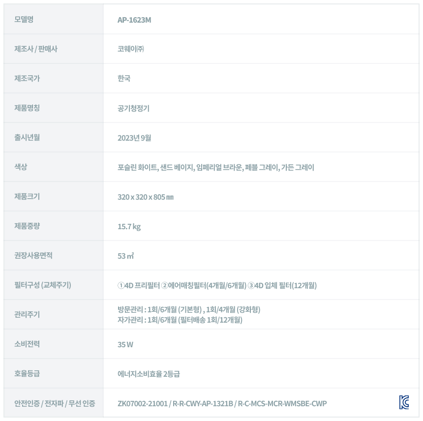 코웨이 AP-1623M 코웨이 노블 공기청정기2 상세이미지 38