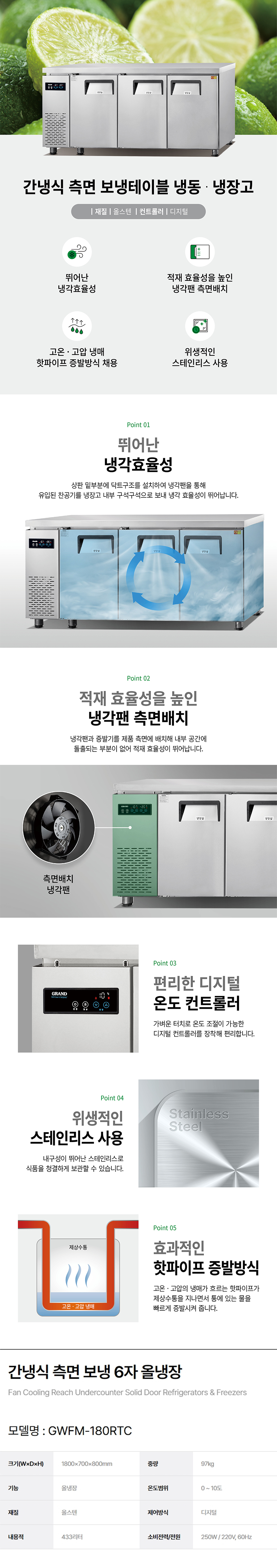 GWFM-180RTC_그랜드우성 6자 업소용 간냉식 측면 올냉장 보냉테이블 냉장고_0번째 상세정보 동양렌탈 GWFM-180RTC 그랜드우성 6자 업소용 간냉식 측면 올냉장 보냉테이블 냉장고 상세이미지 1