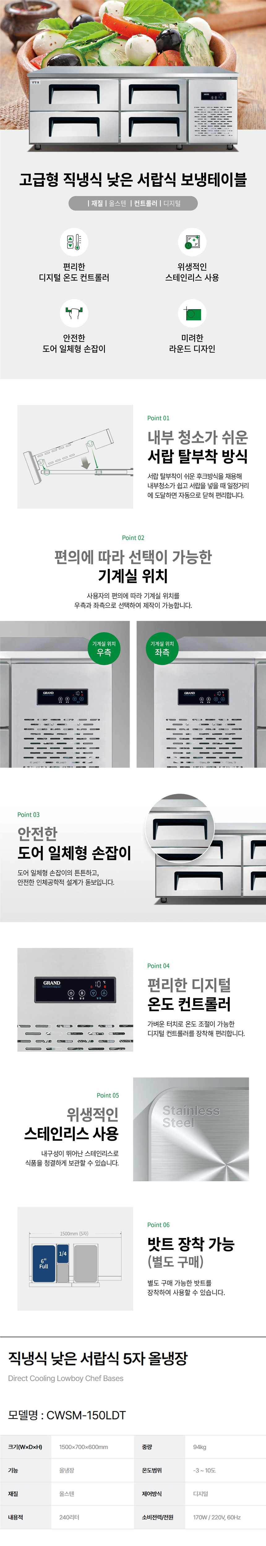 CWSM-150LDT_그랜드우성 업소용 직냉식 올냉장 5자 낮은 서랍식 냉장고_0번째 상세정보 동양렌탈 CWSM-150LDT 그랜드우성 업소용 직냉식 올냉장 5자 낮은 서랍식 냉장고 상세이미지 1