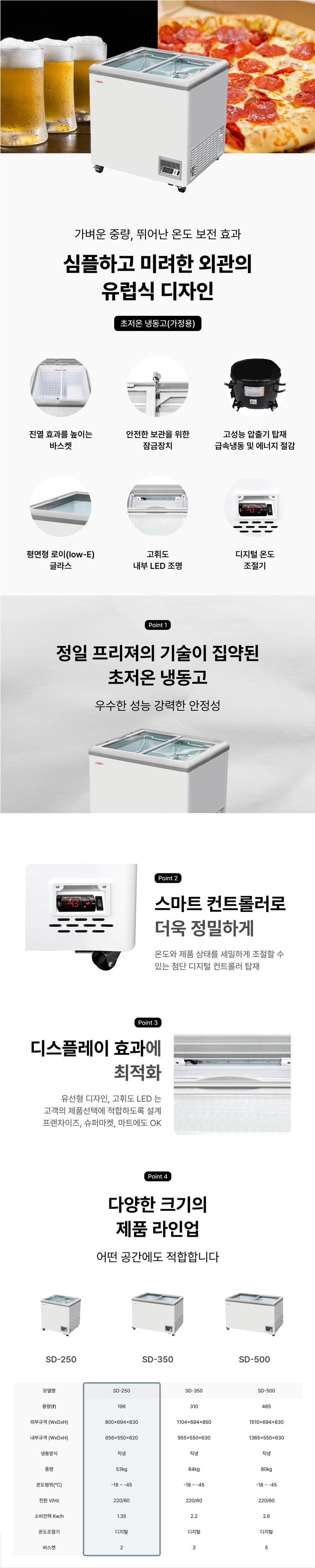 동양렌탈 SD-250 정일프리져 -45도 초저온 평면형 냉동쇼케이스 업소용 냉동고 상세이미지 1