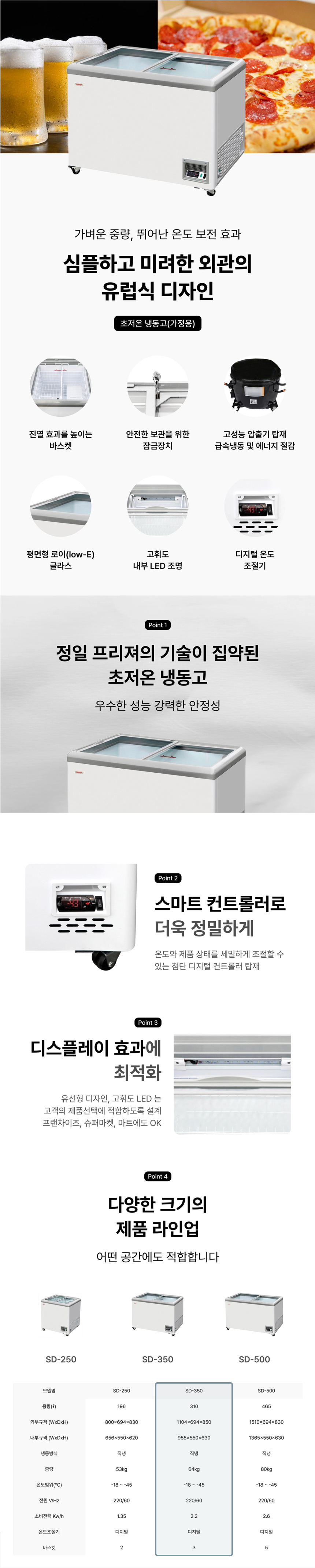 동양렌탈 SD-350 정일프리져 -45도 초저온 평면형 냉동쇼케이스 업소용 냉동고 상세이미지 1