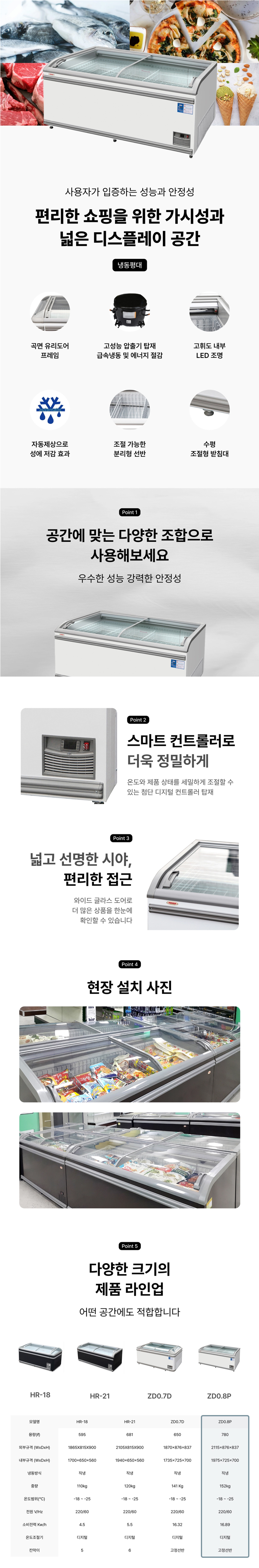 동양렌탈 정일프리져 -25도 정육 마트 슈퍼 수산 냉동식품 업소용 자동제상 냉동평대 ZD0.8D 상세이미지 1